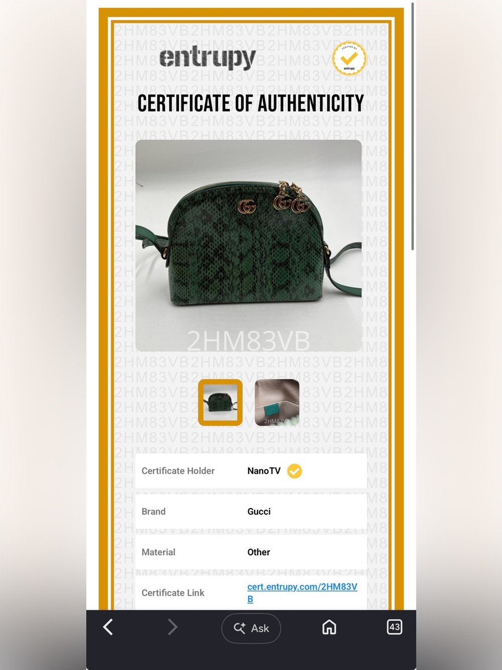 Gucci Ophidia Dome Crossbody Bag- Green Python Leather - Picture 13 of 13